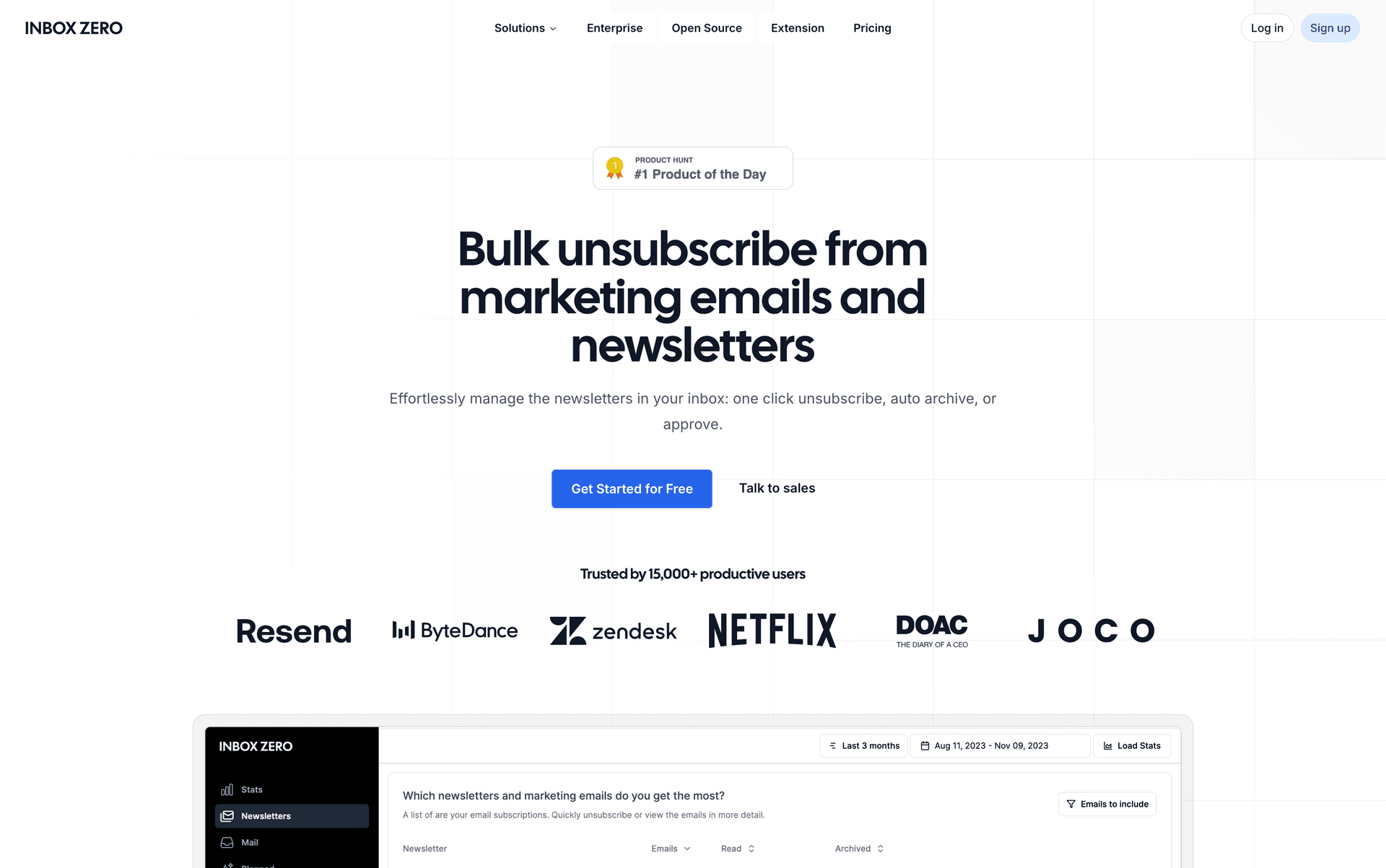 A screenshot of Inbox Zero's Bulk Unsubscriber